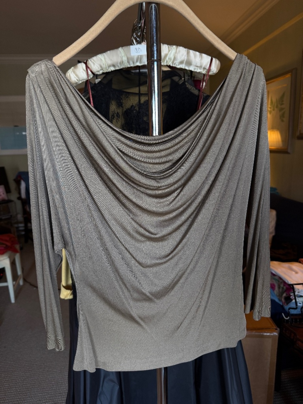 Elegant Taupe Draped Cowl Neck Top
